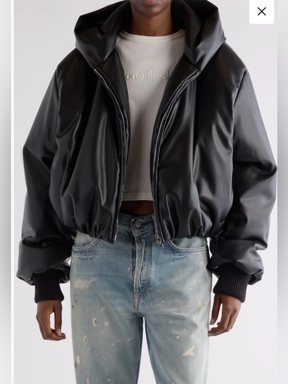 Acne Studios Offy Faux Leather Hooded Bomber Jacket—-8/40